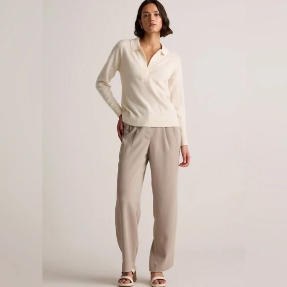 Quince Mongolian Cashmere Polo Sweater Ivory - Picture 2 of 7